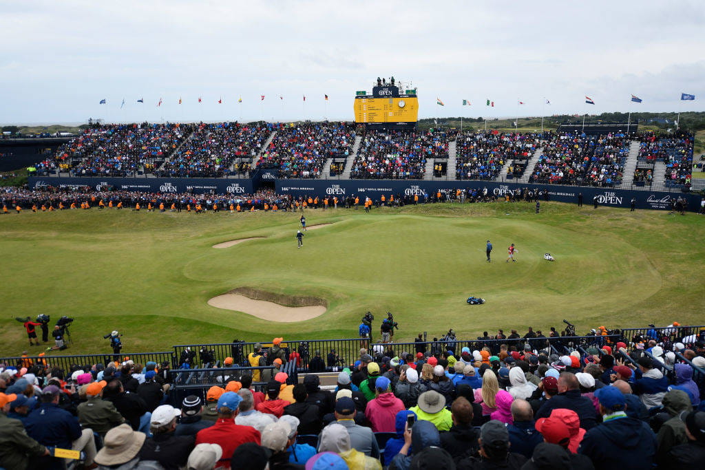 The 18th green and grandstand at Royal Birkdale